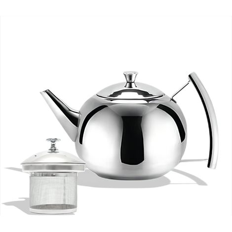 Théière en acier inoxydable avec infuseur, cafetière/bouilloire avec couvercle et poignée, idéale pour le thé bio en vrac, les fruits, les herbes et les infusions, théière argentée 2 L avec infuseur -