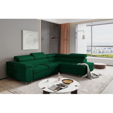 Ecksofa Sofa JADE Stoff Kronos Dunkelgrün mit Schlaffunktion Ottomane Rechts (1/2)