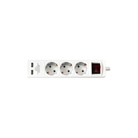 Presa multipla 3 spine Schuko + 2 prese Usb Interruttore e cavo 1,5 m 36.200/usb