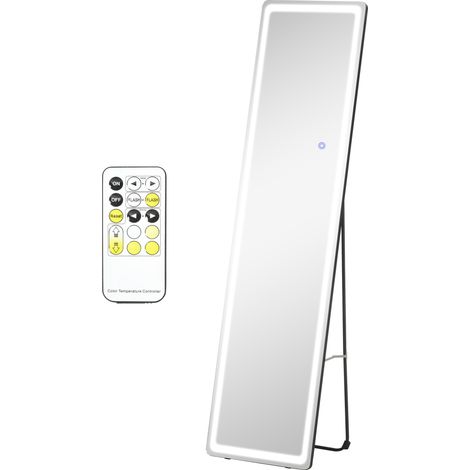 Verstellbarer Stand- oder Wandspiegel mit einstellbarer Helligkeit und Farbe, Fernbedienung, 40 x 37 x 157,5 cm (H), silber (1/5)