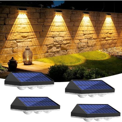 Lot de 4 Lampe Solaire Extérieur Applique, Solaires Murale Jardin, IP65 Étanche, 3 Modes - 3000K/4000K/6000K, Auto ON/OFF Lampe Solaire Murale Extérieur pour Clôture, Cour, Patio, Jardin Mur (1/5)