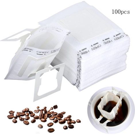 Filtre à café portable - 7 x 9 cm - blanc - sachets de café goutte à goutte suspendus - Filtres vides - Convient pour le voyage, le camping, la maison (1/5)