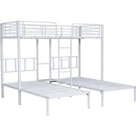 Letto a castello triplo 90x200 cm in metallo bianco con scala, sponde e mensola (1/5)