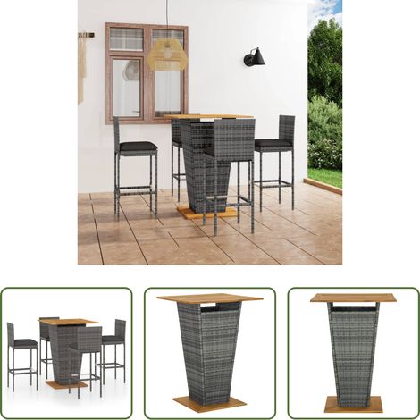 vidaXL Barhocker - 5-tlg. Gartenbar-Set mit Kissen Poly Rattan Grau (1/5)