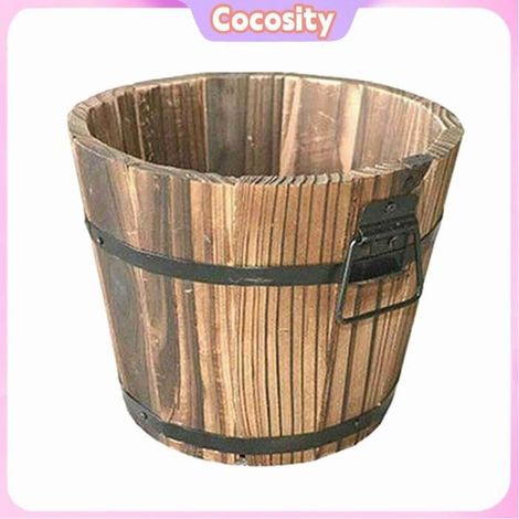 Cocosity petit tonneau en bois Pot de fleur en bois massif, tonneau en bois Vintage, conteneur de jardin Portable piscine moteur (1/5)
