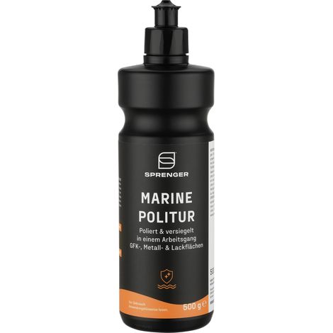 Sprenger Marine Politur 500 ml ✔ Poliert & versiegelt in einem Arbeitsgang - Entfernt Kratzer, UV-Schutz mit Carnaubawachs für GFK, Lack & Metall