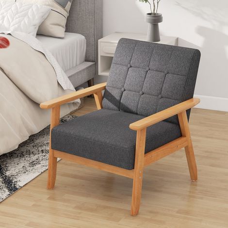COSTWAY Mid-century Modern Accent Chair Button Tufted Upholstered Armchair Leisure Sofa (1/5)
