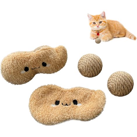 Sisalspielzeug für Katzen, bestehend aus einem kleinen Sisalball mit eingebauter Rassel zum Kratzen, Beißen und Jagen ein interaktives Indoor-Kätzchenspielzeug mit einem niedlichen Erdnussbeutel zur A