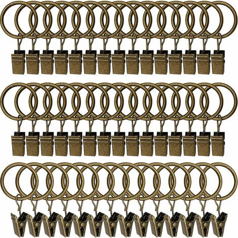 45 Gardinenringe mit Clips – Antikbronze, robuste Gardinenclips, Befestigungshaken für Spannstangen, dekorative Haken für Gardinen und Fensterrahmen mit Metallloch-Innendurchmesser (1/4)