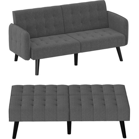 COSTWAY 164 CM Convertible Futon Sofa Bed Couch Loveseat W/ Backrests Grey (1/5)