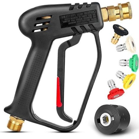 Pistolet nettoyeur haute pression 4000 PSI avec 5 buses de pulvérisation interchangeables, pistolet de lavage à jet avec connexion rapide 1/4" et coupleur M22 (1/4)