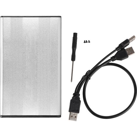 Boîtier disque dur externe 2,5 pouces 2 To, alliage aluminium USB 2.0 480 Mbps, compatible Windows/Vista, argent (1/5)