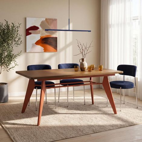 Table à manger extensible 140/180cm pieds métal terracotta et plateau finition noyer MELOE (1/5)