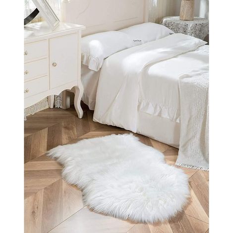 Tapis Faux en Peau de Mouton,Imitation Toison Moquette Fluffy Soft Longhair Décoratif Coussin de Chaise Canapé Natte(Blanc, 50x80cm)