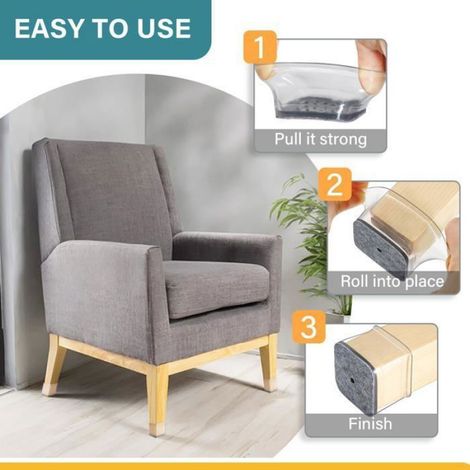 Lot de 24 protections carrées en feutre de silicone pour pieds de chaise, pour parquet (dimensions : 26 à 38 mm) (1/4)