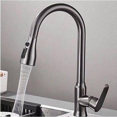Robinet de cuisine gris, mitigeur d'évier de cuisine à bec extractible, mitigeur chromé (gris) (1/4)