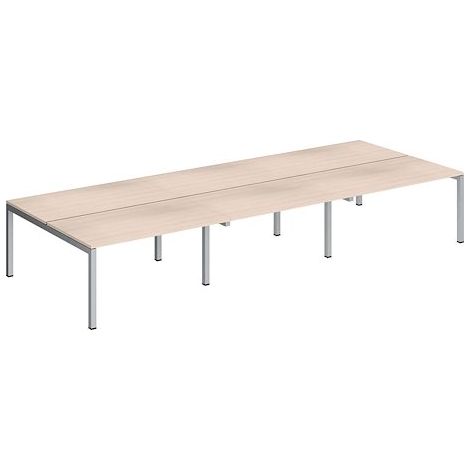 Pôle 6 bureaux droits Teamline L 420 cm - plateaux chêne clair piètement métal aluminium arche - Maxiburo