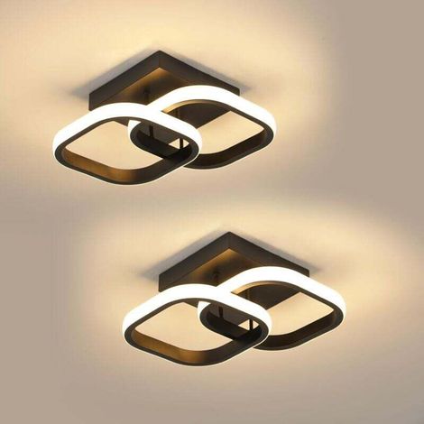 COMELY Lot de 2 Plafonniers LED Modernes, 24W 2700LM Petit Noir Plafonnier LED Carré Luminaires Intérieur pour Chambre Salon Allée Couloir Balcon, Lumière Chaude 3000K, 24cm (1/5)