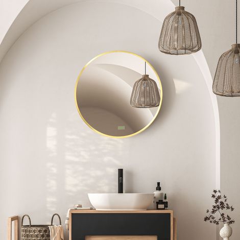 Runder Wandspiegel für Bad, Schlafzimmer, Flur, Metallrahmen, Farbe: Gold, Ø50 cm