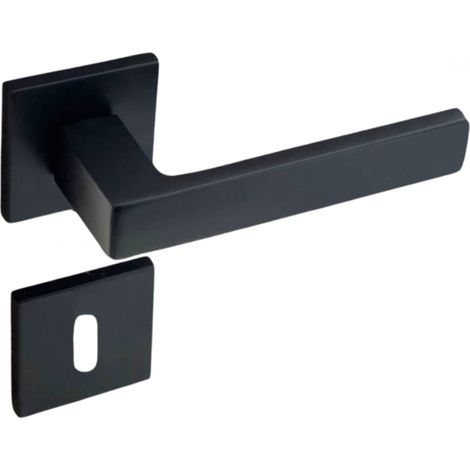 Secury-T – Poignée de porte d'intérieur noir mat carré – Modèle Nathaly – Aluminium et zamac – Trou de clé L – Épaisseur de porte 38 à 50mm