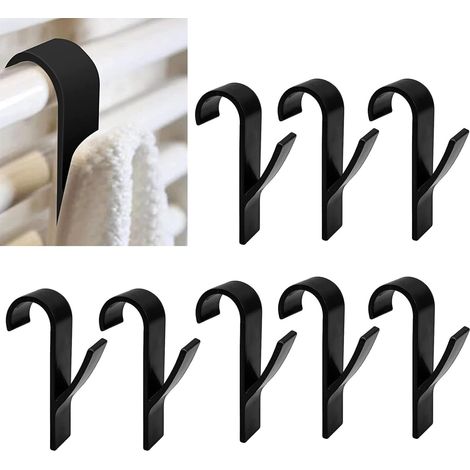 8 Pièces Crochets de Radiateur à Serviettes en Plastique, Accessoires Ménagers Noirs pour PorteServiettes Électriques Salle de Bain