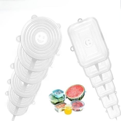 Couvercles alimentaires en silicone, lot de 12 couvercles extensibles carrés et ronds réutilisables pour conserver les fruits, les tasses, les verres et les bols – Réduisez votre consommation de film 