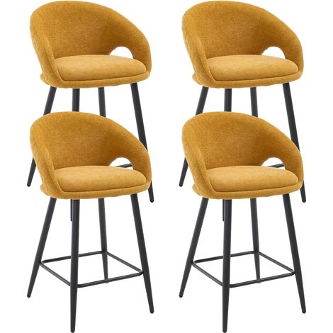 Wahson Set di 4 Sgabelli da Bar in Tessuto, Sgabelli Alti Imbottiti Sedie da Bar con Gambe in Metallo per Cucina Penisola, Giallo