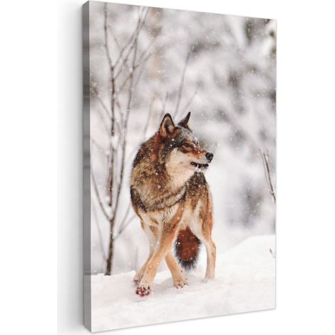 CUADRO EN LIENZO Lobo - Invierno - Nieve - Naturaleza - Animales Cuadros Grande 80x120 cm