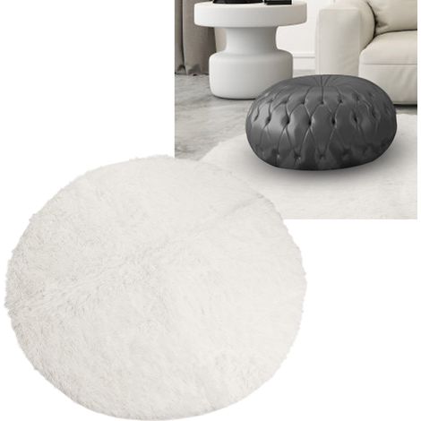 Tapis rond en peluche pour salon, chambre, coussin de canapé, antidérapant, facile à nettoyer, blanc (1/5)