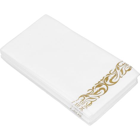 Lot de 40 serviettes jetables à bordure dorée et texture lin, idéales pour les dîners et les réceptions.