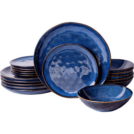 Vajilla Uminami azul para 6 personas, 18 piezas, moderna, apta para lavavajillas, juego de platos (1/5)