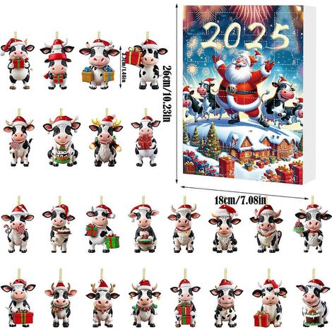Coffret surprise compte à rebours de Noël, Père Noël et vaches, pendentif acrylique, décoration de sapin de Noël B-26183CM-B (1/5)