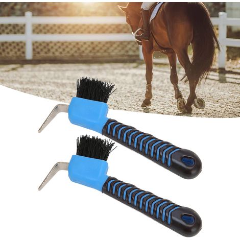 Lot de 2 brosses multifonctions pour fers à cheval, crochet pour fers à cheval, accessoires d'écurie, nettoyeur de croupe. La couleur bleue peut légèrement varier d'un lot à l'autre. (1/5)