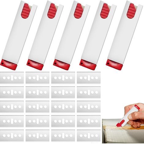 Lot de 5 couteaux cutter avec rétraction lame, mini couteau sécurité avec 20 lames rechange, cutter avec rétraction automatique la lame, Cutter Rétractable pour les projets et la découpe (1/5)
