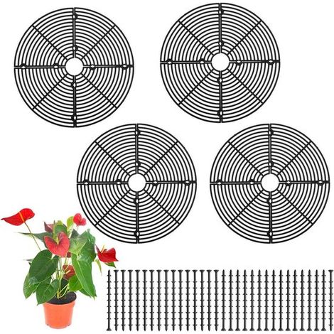 Set di 4 coperture in rete di plastica per vasi da fiori, impedisce ai gatti di scavare, per vasi da interno ed esterno fino a 30 cm di diametro - nero (1/5)