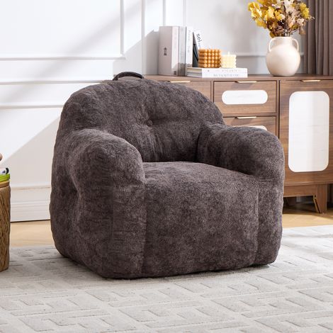 Sillón puff de felpa gris oscuro con reposabrazos y espuma picada OKWISH (1/5)