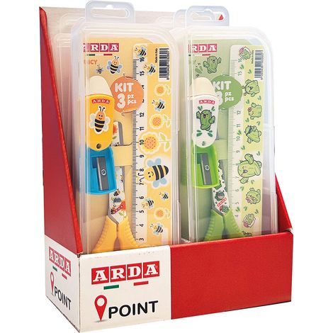 SET 3 PIEZAS TIJERA 16CM + REGLA + AFILALAPIZ TRIPLE SURTIDO