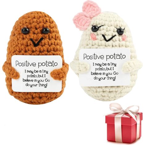 2pcs Crochet Positive Potato, Hand-Knitted Plush, Cute Decoration, Encouragement Gift for Women, Men, Children, Couples, and Friends, Christmas Gift, Cute Office Decoration (1/5)
