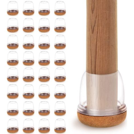 32 pièces protecteurs de pieds de chaise avec feutre, capuchons de pieds de chaise en silicone transparent pour protéger les sols des rayures et du bruit, adaptés aux pieds ronds de diamètre 19-25 mm (1/5)