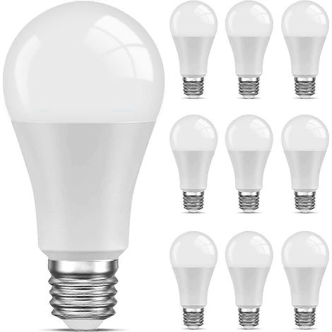 Lot de 10 ampoules LED E27 blanc chaud, 6500K, 9W équivalent à 60W, non dimmables, 220-240V pour la maison, les restaurants et les cafés. (1/5)