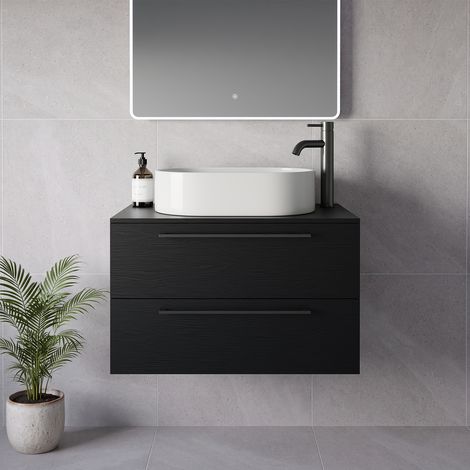 Napoli 460 Nero Oak 800mm Wall Mounted 2 Drawer Vanity Unit for Countertop Basins - 800mm - Gunmetal Grey 480mm Handle