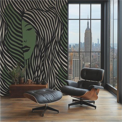 Photo wallpaper wall Profhome 790164 hot embossed non-woven wallpaper slightly textured with graphical pattern matt black beige green 1,59 m x 2,8 m (1/5)
