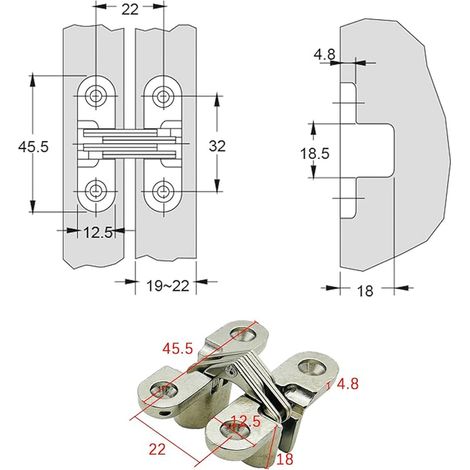 Mini Charnière Invisibles 45,5x12,5 mm Porte d'armoire Connexion Panneau Petite Boîte en Bois Charnières Alliage de Zinc Portes Pliantes Argent (1/4)