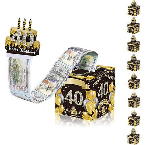 Tirelire Anniversaire - 1 Unité - Carton Noir Et Doré - Cadeau Surprise Argent - Pour Homme Et Femme - 11,9x11,9cm (1/4)