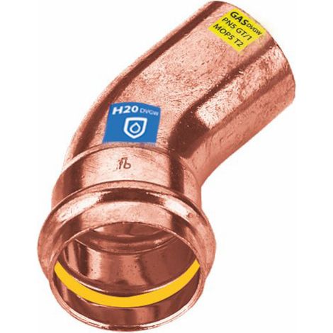 3 x Pressfitting Kupfer 45° Winkel - Bogen innen - außen