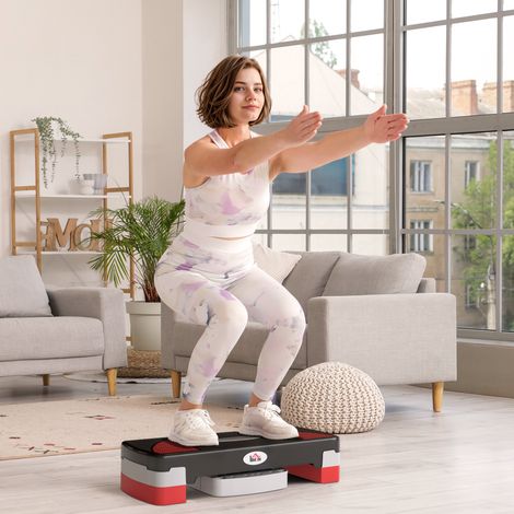 Stepper Aerobic - Aosom.frxFFHandball - hauteur reglable surface antiderapante 80x31x20 centimètres noir gris clair (1/4)