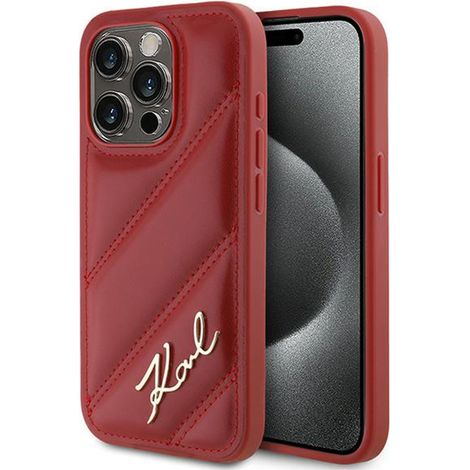 Funda para iPhone 15 Pro con diseño acolchado diagonal de Karl Lagerfeld (roja) (1/5)