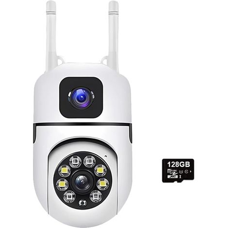Caméra IP WiFi à Double Objectif et Double écran, Protection de sécurité, Moniteur d'intérieur sans Fil, Suivi Automatique, vidéosurveillance PTZ(Camara 128GB Card) (1/5)