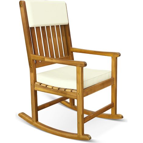 Traditional Rocking Chair with Cream Padded Seat and Head/Back Rest Solid Acacia Wooden Nursing Chair (1/7)