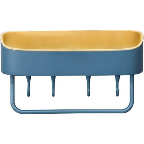 Mensola portaoggetti da bagno, blu, 27 x 10,5 x 11 cm, 1 pezzo, non richiede foratura, per porta del bagno, per gel doccia con gancio